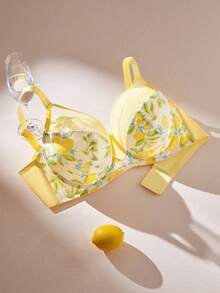 LUVLETTE Plus Woman Breezy Comfort Lingerie Full Coverage Support Tropicoqueta Underwire Lemon Print Vacation Sexy Unlined Lace Minimizer Bra Now Trending - Multicolor - View 5
