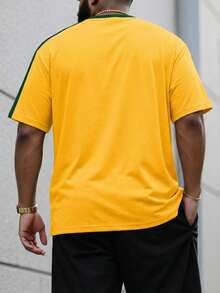 DRIVNCORE Aesthetic Post--Plus Size Men Casual Brazil Flag Letter Graphic Print Short Sleeve Round Neck T-Shirt, Summer Workout Athletic Graphic Tee - Yellow - View 3