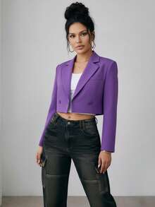 Stylish Short Crossed Blazer For Women In Purple With Regular Sleeves - Purple - View 2