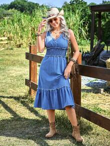 Breezaya Women's Casual Washed Sleeveless Denim Dress - Medium Wash - View 4