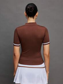 Activina 女士翻领短袖高尔夫球衫 - 咖啡棕 - 查看 2