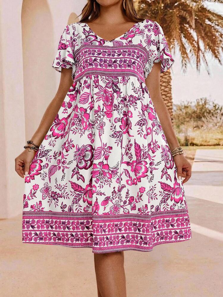Plus Size Floral Print Casual Vacation Dress