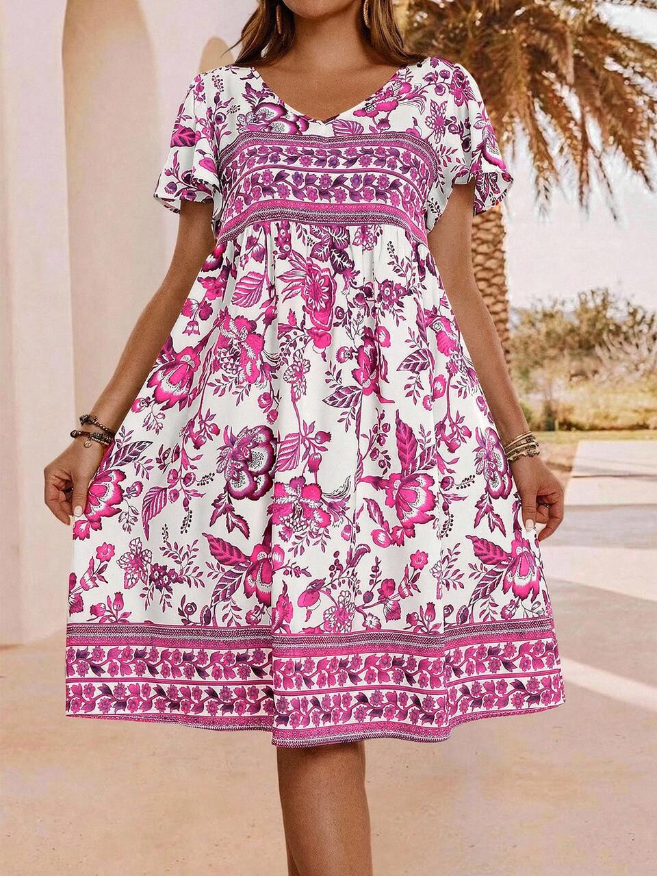 Plus Size Floral Print Casual Vacation Dress