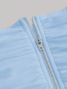 SHEIN MOD Off Shoulder Ruched Mesh Fish Bone Decoration Blue Top - Baby Blue - View 4