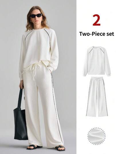 Ontre Conjunto de 2 piezas para mujer 2026 nuevo, romántico para el Día de San Valentín, estilo de negocios casual minimalista, moda versátil para la temporada de bodas, fiesta de vacaciones, Día de San Valentín romántico, manga larga, diseño de color block, corte holgado, uso de oficina primavera/verano, estilo urbano elegante, cómodo para uso casual en casa/exterior