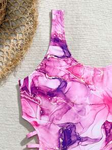 1pc Casual Party 3D Art Print Beach Swimsuit For Teens, Spring/Summer - Multicolor - View 5