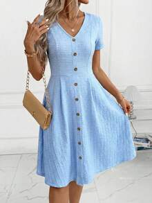 SHEIN Clasi Vestido elegante de punto jacquard, adecuado para uso diario - Azul - Ver 3