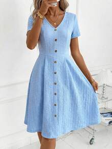 SHEIN Clasi Vestido elegante de punto jacquard, adecuado para uso diario - Azul - Ver 6