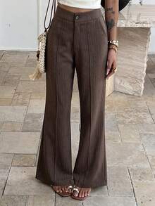 Strévra Women's Casual/Work Bell-Bottom Striped Pants - Khaki - View 6