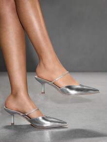 CUCCOO SZL Fashionable Elegant Commuter Crystal Decorated Pointed Toe High Heels Spring Shoes - Silver - View 3