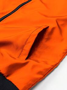 Manfinity Homme 男士棒球领拉链休闲百搭日常长袖外套 - 橘色 - 查看 6