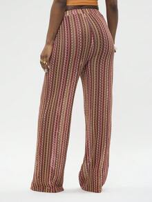 Modviera Quần ống rộng kẻ sọc nhiều màu sắc, cạp chun dành cho nữ, kiểu dáng thoải mái. - Nhiều màu - Xem 2