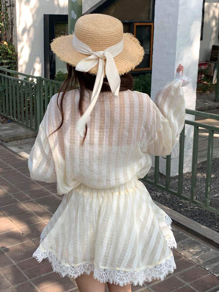 Women's Luxury Embroidered Patchwork Loose Shirt + Sweet A-Line Skirt 2 Pieces Set