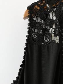 EMERY ROSE 大码女式蕾丝拼接开襟无袖外套 - 黑色 - 查看 3