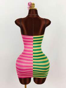 Amplova 2026 New Arrival Colorful Striped Low-Cut Bustier Mini Dress For Women - Multicolor - View 3