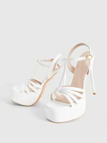 CUCCOO LuxiPop Sandalias de tacón alto con plataforma impermeable y tacón grueso para mujer, adecuadas para Halloween, Navidad, fiestas, discotecas, zapatos de suela gruesa para el Día de San Valentín - Blanco. - Ver 5