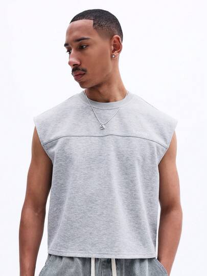 SUMWON Men's Sleeveless Crew Neck Tank Top With Brand Logo And Horizontal Stripe Detail Regular Fit Summer Casual Wear