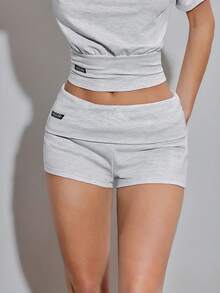 SHEIN ICON 女士休闲翻边修身短裤，夏季 - 淺灰色 - 查看 1