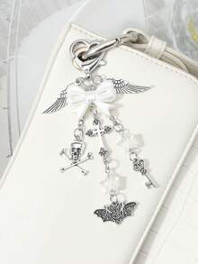 ROMWE Bộ 2 móc khóa/móc túi hình trái tim phong cách Gothic Y2K cá nhân hóa, ngọt ngào, cá tính, tối màu, màu bạc, đính ngọc trai giả, nơ, ngôi sao, xương, đầu lâu, chữ thập, cánh dơi, thích hợp cho các cặp đôi, chị em gái và bạn gái đeo hàng ngày, quà tặng ngày lễ. - Bạc - Xem 11