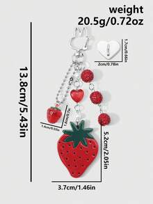 ROMWE Kawaii 2 New Ins Korean Sweet, Exquisite, Fashionable And High-Value Red Series Bright Rhinestone Soft Pottery Diamond Ball Resin Strawberry Peach Heart Bow Acrylic Strawberry Cherry DIY Keychain Bag Pendant, Water Cup Pendant, Mobile Phone Case Pendant, Fixed And Pasted Love Accessories, Combination Set, Suitable For Sisters, Girlfriends, Girls And Ladies Daily Wear, Holiday Gifts - Red -2 - View 11