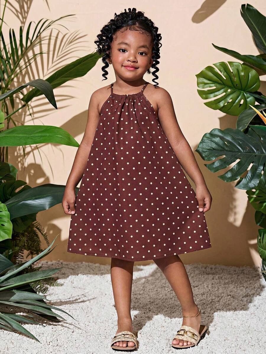 Young Girl Woven Fitted Casual Sleeveless Pullover Dress - Brown - View 1