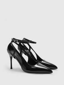 CUCCOO BIZCHIC Black Patent Leather Pointed Toe Hollow Out Stiletto Heel Elegant Pumps For Women Spring Shoes - Black - View 4