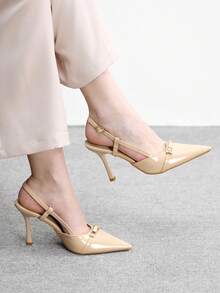 CUCCOO BIZCHIC Women's Pointed Toe Buckle Design Fashion High Heel Sandals For Daily Wear Summer Shoes - Apricot - View 6