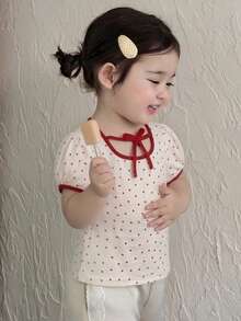 DAZY Toddler Girls' Round Neck Heart Print Short Sleeve Top - White - View 2