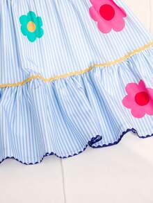 SHEIN 女童编织条纹休闲吊带连衣裙 - 藍色 - 查看 9