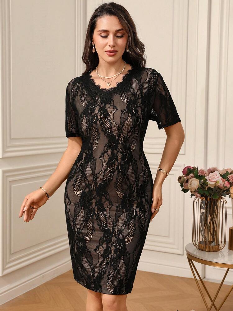 Plus Size Women's Round Neck Short Sleeve Fitted Elegant Lace Midi Dress Curve Elegant Dress Elegant Dress,Estival Dress,Elegant Dresses For Party,Wedding Guest Dress For Women Lace Dress For Women Black Lace Dress Black See Through Dress, Summer Outfits,Spring Clothes Women ,Wedding Guest Dress For Women, Party,Wedding, Elegant Dress Women, Black Dress Black Elegant Dress Lace Black Dress,Spring Dresses Short Sleeve Dresses,Work Outfits For Women ,Black Dress For Women Black Lace Dress Women Cocktail Dress Elegant For Woman Evening Black Mesh Dress Elegant Women Dress Lace Dress For Women Elegant For Women Elegant Lace Dresses Lace Dresses For Women Elegant Luxury Dresses For Women High Quality Dress Elegant Women's Dress Formal Wear Dress Evening Cocktail Dress Women Dresses Elegant French Lace Dress Party Dress For Women Classic Women Dress