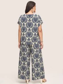 Comfylo 2pcs/Set Plus Size Short Sleeve V-Neck T-Shirt And Pants, Minimalist And Fashionable For Summer Women Boho/Bohemian Summer Outfits For Women Vacation Outfits Woman Two Pieces Set Women Summer Outfits For Women Two Pieces Set Women Summer New Design - Multicolor - View 8