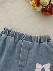 Cozy Pixies Baby Mädchen Weiß Schmetterling Muster T-Shirt mit 3D Schleife Deko und Jeans Shorts Set, Baby Mädchen Sommer Shirts und Shorts, Baby Mädchen Kurzarm Sets, Baby Mädchen Sets Sommer, Baby Mädchen Kleidung Jeans mit Schleifen, Schleife Outfits für Mädchen - Verschiedenfarbig - Übersicht 6