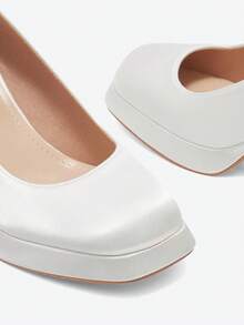 时尚派对风秋季PU皮蝴蝶结粗跟防水厚底女鞋，高跟鞋，优雅玛丽珍鞋 - 白色 - 查看 7