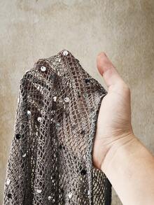 SHEIN ICON Plus Size Y2K Sequin Sheer Cover Up, Casual Sequin Loose Lantern Sleeve Vacation Cover Up, Suitable For Music Festival, Beach, Date - Grey - View 9