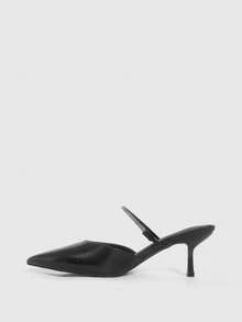 CUCCOO SZL Mules de tacón alto elegantes con decoración de diamante de imitación y punta puntiaguda para mujer - Negro - Ver 8