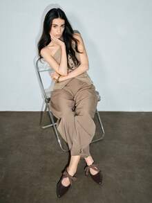 秋冬女士复古风粗跟尖头平底鞋，系带布洛克乐福鞋，玛丽珍中跟黑色牛津鞋，复古英伦风厚跟情人节鞋，芭蕾平底鞋 - 棕色 - 查看 4