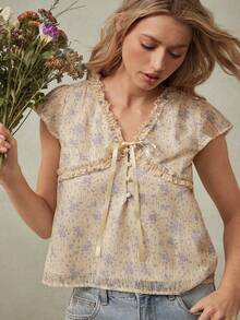 WESTFADE 印花梭织短袖系带上衣 - 彩色 - 查看 4