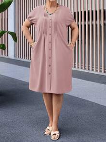EMERY Vestido informal de talla de unicolor con botones delanteros, para el verano - Rosa - Ver 3