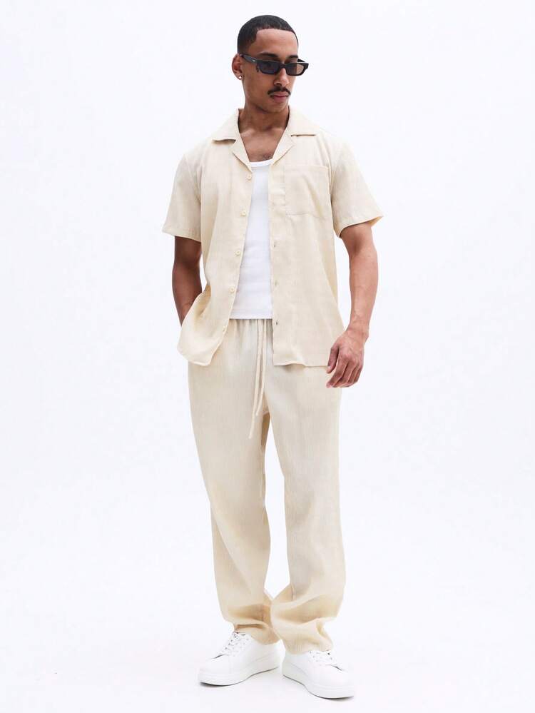 반팔 버튼업 셔츠와 편안한 핏 드로스트링 팬츠 캐주얼 투피스 매칭 세트 여름 휴가 리조트웨어