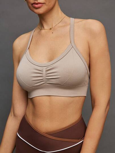 Activina Women's Solid Color Pleated Criss-Cross Back Sports Bra