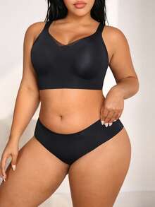 NudeFit 2pcs Set Minimalist Comfortable Seamless Jelly Adhesive Bra Gather Sexy Plus Size Lingerie Set - Black - View 5