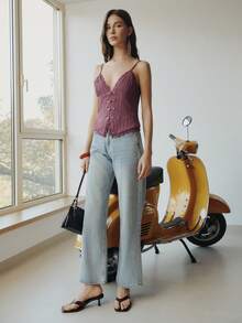 Nöista Summer Tops, Burgundy Lace Camisole, Fitted Cut, Retro Chinese-Style Knotted Buttons, Delicate Lace Trim, Elegant And Sexy. Versatile For Dates, Holiday Parties, A Going-Out Top. - Purple - View 6