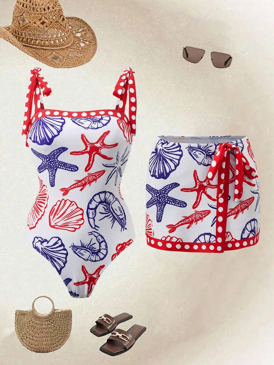 Swim Oasis 26SS 春夏度假海滩高端优雅波西米亚风海洋多色连体泳衣带裙 - 彩色 - 查看 1