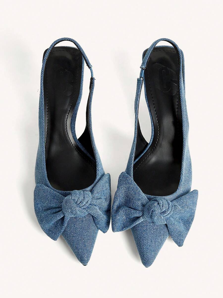 CUCCOO CHICEST Giày cao gót mũi nhọn màu trơn tối giản phong cách thường ngày dành cho nữ, thích hợp cho Giáng sinh, giày thanh lịch, giày cưới, giày mùa xuân, giày cô dâu. - Màu xanh bò - Xem 1