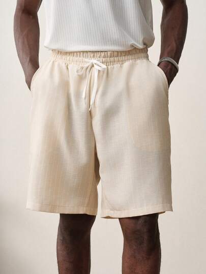 STYNVO 男士夏季休闲通勤条纹抽绳腰短裤