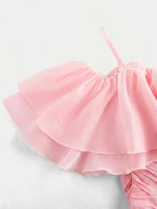 Pitira Pitira Tween Girls' Elegant Pink Ruffle Strap Dress, Summer - Dusty Pink - View 4