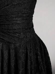 SHEIN ICON 大码女士蕾丝荷叶边优雅修身鸡尾酒会礼服 - 黑色 - 查看 9