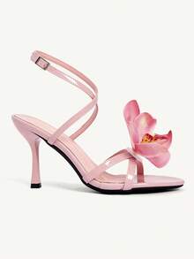 CUCCOO CHICEST Giày sandal cao gót nữ thời trang với họa tiết hoa 3D và khóa cài, phù hợp để mang hàng ngày. - Hồng - Xem 6