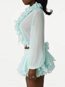 Amplova Conjunto de 2 piezas con cuello y dobladillo floral verde para fiesta de cumpleaños, reunión de jardín romántico de primavera o vacaciones en la playa - Verde - Ver 9