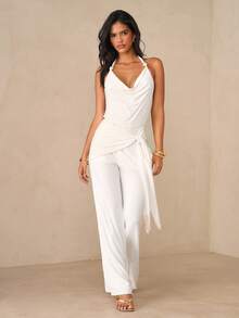 Glamine Bộ jumpsuit nữ gợi cảm cổ khoét sâu hở lưng, kiểu yếm, thích hợp cho mùa hè. - trắng - Xem 7